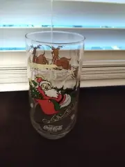 Vintage "Enjoy Coca-Cola" Christmas Santa Clause & Reindeer Tall Drinking Glass
