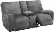 2 Seater with Middle Console Slipcover, Velvet Stretch Loveseat Reclining Sofa Covers, Thick, Soft, Washable, Grey