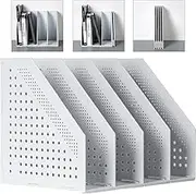 NobeOnbe A4 File Box Data Folding Rack, 4 Vertical Compartment Magazine File Racks, Thick Plastic Storage Box, Vertical File Basket,Grey