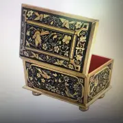 1960 Toledo Damascene Hinged Gold Gilded Plated Trinket Box Original Box
