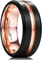 [King Will] CLASSIC Silver/Black/Gold/Blue/Brown/Rose Gold Groove 8mm High Polish/Matte Finish Men's Tungsten Ring Wedding Band Comfort Fit