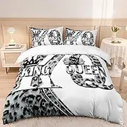AILONEN Grey and Leopard Print Duvet Cover Set,K and Q Printed Crown Couple Bedding Set for Girls Gift King Size,Soft Microfiber Comforter Cover,1 Quilt Cover with 2 Pillowcases-3 Piece Bedroom Decor
