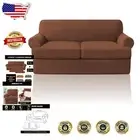 Contemporary Stretch Sofa Covers for T Cushions - Machine Washable, Caramel