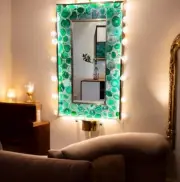20"x16" Green Agate Gemstone Wall Hanging Mirror Handcrafted Bedroom Mirror Deco