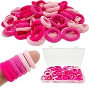 LLYJOYE 100x Pink Baby Hair Bands, Small Toddler Bobbles, Seamless Elastics Hair Ties, Hair Accessories for Young Chidren, with Storage Box