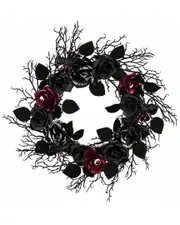 National Tree Company 22 Halloween Black Rose Wreath