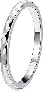 [Three Keys Jewelry] 2mm Womens White Tungsten Wedding Ring Multi-Faceted Wedding Band Engagement Ring