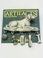Signed JJ Jonette VTG New Dog Sitting Pillow Toy Brush Fire Hydrant Pin Brooch