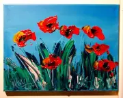 FLOWERS red ████████ MODERN CANVAS original oil painting ABSTRACT ART █b█████