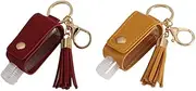 Pokinge 2pcs 30ml Hand Sanitizer Holder,Refillable Bottles Keychain,Leather Empty Squeeze Bottle with Bottle Cover,Small Travel Bottles with Tassel Keychain, Wine Red,yellow