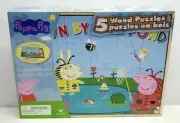 Peppa Pig and Friends Wood 5 Puzzles Storage Box Kids Educational Learn Jigsaw