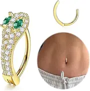 [Sanfenly] 14K Gold Plated Belly Button Rings for Women 316L Surgical Steel Clicker Belly Rings CZ Snake Flower Curved Reverse Navel Rings Belly Piercing Jewelry Barbell 14G