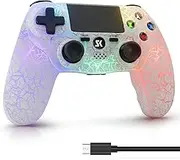 Controller for PS4, Wireless Controller White for Sony PlayStation 4/Pro/Slim, Remote Control with Adjustable RGB Light/1000mAh Battery/6-Axis Motion Sensor/Double Vibration/Speaker/3.5mm Audio Jack