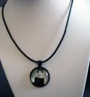 Audrey Hepburn Pendant, Black Leather Necklace, Black & White