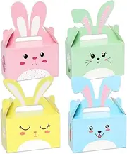 12 Pack Easter Treat Boxes Happy Easter Party Favor Boxes Bunny Eggs Gift Box with Handle Easter Basket Containers Candy Goodies Box for Kids Home School Classroom Party Favor Decorations Supplies