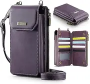 [XIMAND] Phone Wallet Verical Bag with Large Capacity Card Slots Cash Zipper Pocket, RFID Blocking Hand Strap and Crossbody Shoulder.Purple