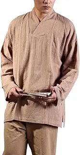 [ZanYing] Buddhist Meditation Monk Shirt Casual V-Neck Cotton Shirt