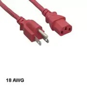 Kentek Red 6ft Power Cord NEMA5-15P to IEC60320 C13 18AWG 10A 125V Color-Coded