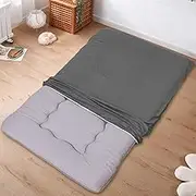Floor Futon Mattress Cover, 100% Cotton Cover for Traditional Japanese Floor Futon Mattress, Soft Skin-friendly Washable Zippered Futon Cover, Tatami Mattress Cover Dustproof Cover (Queen, Dark Grey)