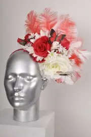Red White Cream Rose Feather Butterfly Flower crown Fascinator