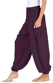 [HOMECLASS6] Thai Harem Pants Women - Casual Bohemian Hippie Boho Yoga Pants with Deep Pockets - Solid Color