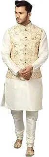 [Uri and MacKenzie] Men's Silk Blend Regular Kurta Churidar Pyjama with Bundi Nehru Jacket/Waistcoat