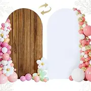 OurWarm 6.6 FT Wood Arch Cover, Wood Grain and White 2 in 1 Round Arch Backdrop Covers, Spandex Arch Stretchy Backdrop Cover Fabric for Birthday Party Baby Shower Wedding Arch Stand Decorations
