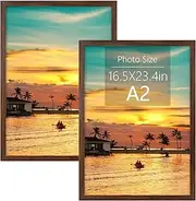 [Frametory] A2 Frame Set of 2, 16.5x23.4 inch Picture Frame with Plexiglass, Gallery Wall Frame - Horizontal and Vertical Wall Mounting Hardware (Brown, 2-Pack)