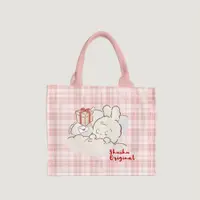 在飛比找ETMall東森購物網優惠-nikko睡夢兔子格子卡通可愛帆布包女小眾設計手拎包手提袋電