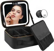 Travel Makeup Bag with LED Lighted Make up Case with Mirror 3 Color Setting