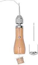 Leather Hand Sewing Awl Kit, Professional Stitcher with Straight Curved Needles, 0.8mm Thread Spool, Ergonomic Wooden Handle, DIY Accessory for Leathercraft Canvas Bags Repair