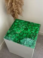 30" Square Green Agate Stone Coffee Table Handmade Gemstone Countertop Home Deco