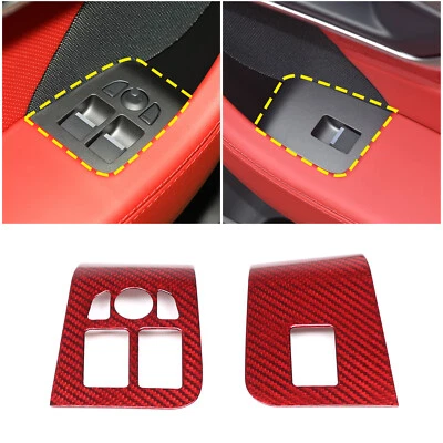 Red Carbon Fiber Window Lift Switch Button Trim Frame For Jaguar F-TYPE 2013-18 (for: Jaguar)