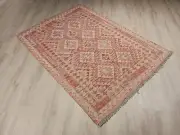 5x7 Flat Weave Kilim Geometric Reversible Vegetable-Dye Handmade Wool Rug 585595