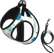 Cute dinosaur print Dog Harness and Leash Set, Reflective Adjustable Puppy Vest for Small Medium Large Dogs, Cats