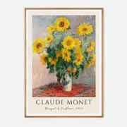 Galrie Claude Monet's Vibrant Bouquet of Sunflowers - Classic Impressionist Art Print, Wood Frame, A4 21 x 30cm (8 x 12inch)