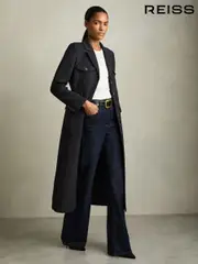 Reiss Navy Madison Wool-Blend Single-Breasted Coat (AU8079) | $780