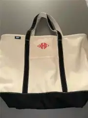 Lands End Large Zip Top Canvas Tote Bag Black Embroidered MONOGRAM "KHD" NEW