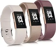 3 Pack Sport Bands Compatible with Fitbit Charge 2 Bands Women Men, Adjustable Replacement Straps Wristbands for Fitbit Charge 2 HR Small Large