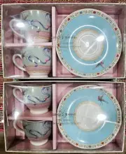 Grace's Teaware Set of 4 Espresso Cups and Saucers Fine Porcelain NEW