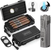 Cigar Travel Humidor and Lighter Set, Portable Case Black