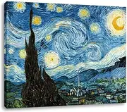 Vincent Van Gogh Starry Night Poster Wall Decor Print Paintings Canvas Modern Giclee Abstract Landscape Home Decor Wooden Framed Stretched Print on Canvas Reproduction Ready to Hang 16" x 12"