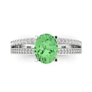 3.12 Oval split shank Light Sea Green Promise engagement Ring 14k White Gold