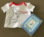 PETER RABBIT Baby T Shirt Size 00 +The Tale of Peter Rabbit Book Gift Set NEW