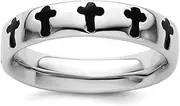[JewelryWeb] 925 Sterling Silver Patterned Stackable Polished Enameled Religious Faith Cross Ring-Stackable-Ring for Women
