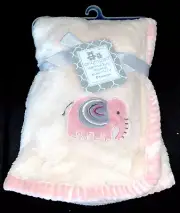 New!! Baby Girls Off-White "ELEPHANT" "Cribmates" Plush BLANKET sz 30" x 40" NWT