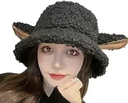 [Generic] Women Girls Cute Sheep Ear Plush Bucket Hat Lambswool Warm Faux Fur Fisherman Hat Funny Animal Winter Hat