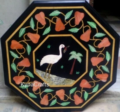 24 Inches Marble Coffee Table Top Antique Design Inlay Work Lawn Table for Hotel