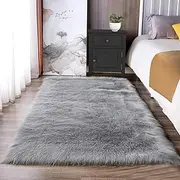 JaeMoose Soft Faux Sheepskin Rug, Faux Fur Rug for Living Room, Fluffy Washable Rug Area Rugs for Bedroom, Kids Girls Boys Home Decor Aesthetic Fluffy Rug, Rectangle (Grey, 120 x 180 cm)