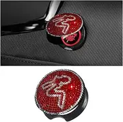 Bling Car Engine Push Start Stop Button Cover, Crystal Rhinestone Diamond Anti-Scratch Vehicle Engine lgnition Button Decoration Protector Sticker for Women Girls, Universal Fit (Red)